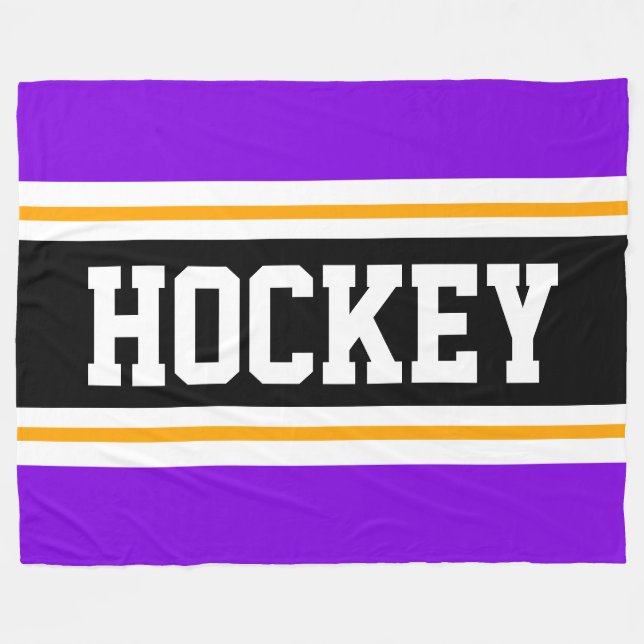 HOCKEY Purple Black White Yellow Racing Stripes Fleece Blanket (Front (Horizontal))