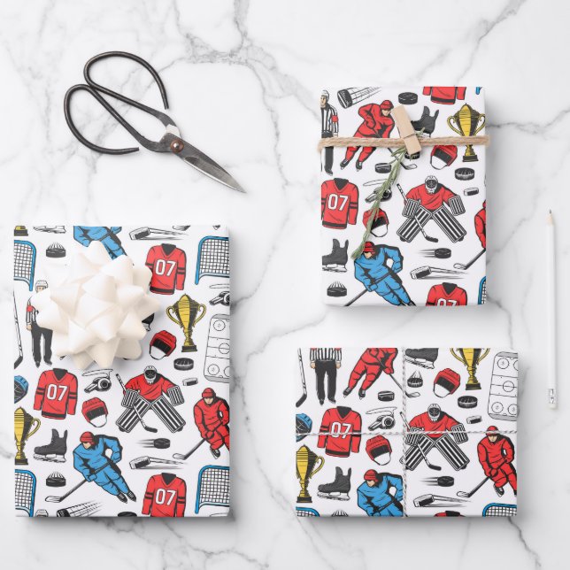 Hockey Referee Players Ice Skating Rink Pattern Wrapping Paper Sheet (Front)