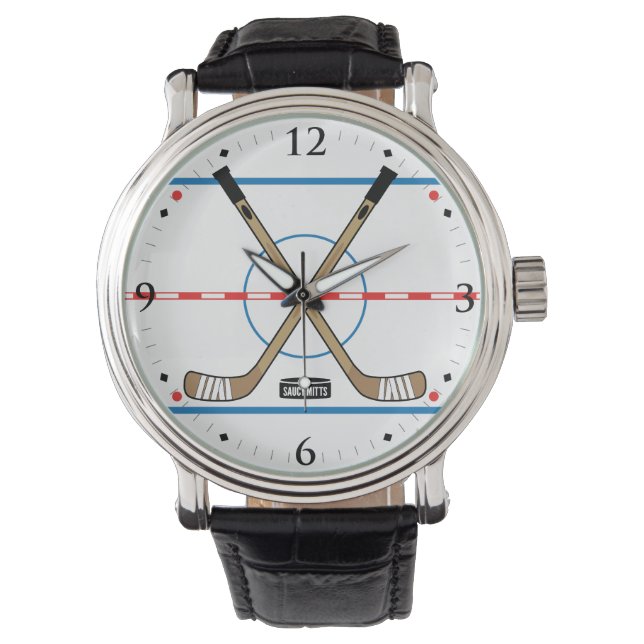 Hockey Rink Diagram Centre Ice Hockey Sticks Watch (Front)