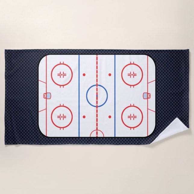 Hockey Rink Diagram on Blue Carbon Fibre Style Beach Towel (Front)