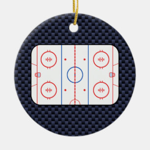 Hockey Rink Diagram on Blue Carbon Fibre Style Ceramic Tree Decoration