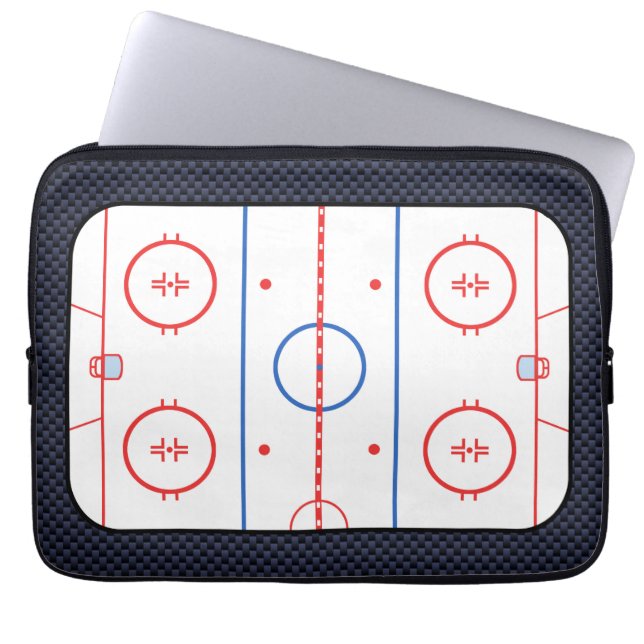 Hockey Rink Diagram on Blue Carbon Fibre Style Laptop Sleeve (Front)