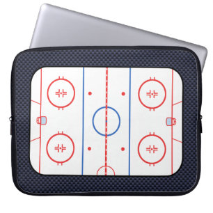 Hockey Rink Diagram on Blue Carbon Fibre Style Laptop Sleeve