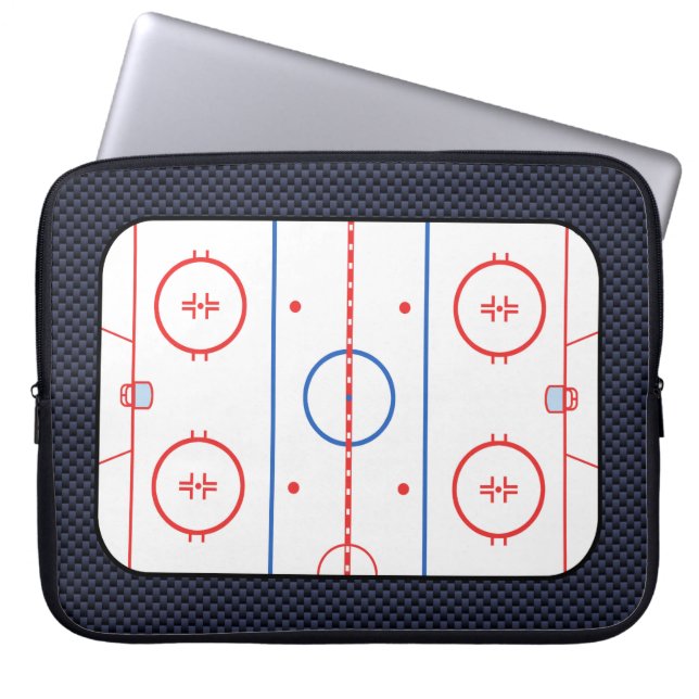 Hockey Rink Diagram on Blue Carbon Fibre Style Laptop Sleeve (Front)