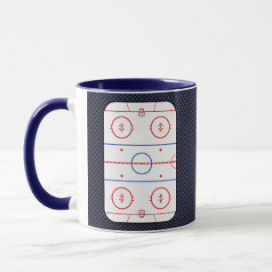 Hockey Rink Diagram on Blue Carbon Fibre Style Mug