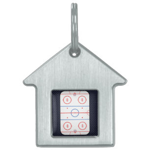 Hockey Rink Diagram on Blue Carbon Fibre Style Pet Name Tag