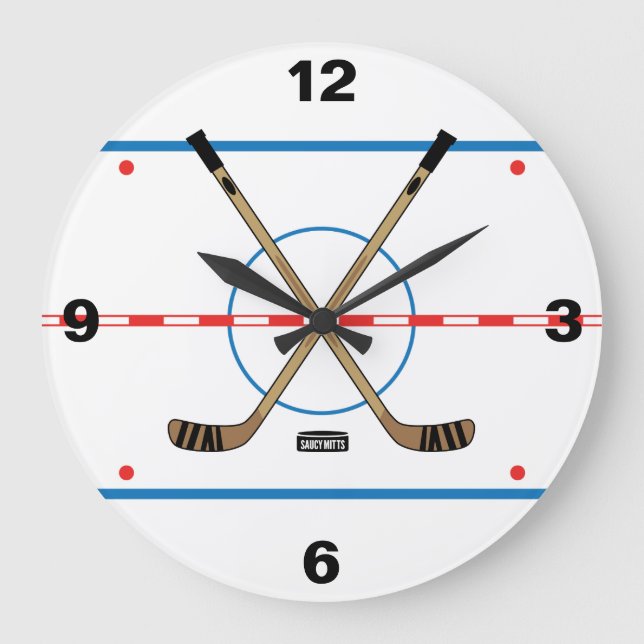 Hockey Rink Hockey Sticks Centre Ice room decor Large Clock (Front)