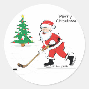 Hockey Santa Christmas Classic Round Sticker