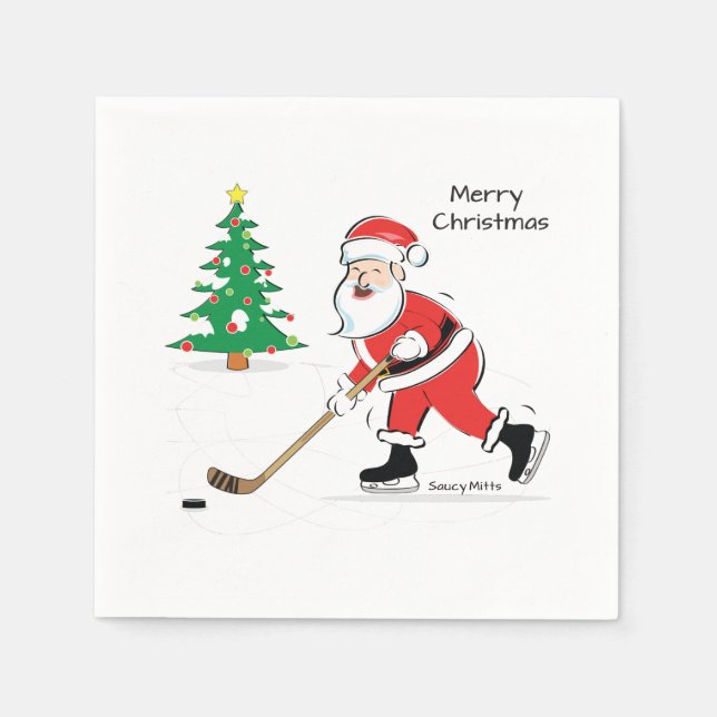 Hockey Santa Christmas Napkin (Front)