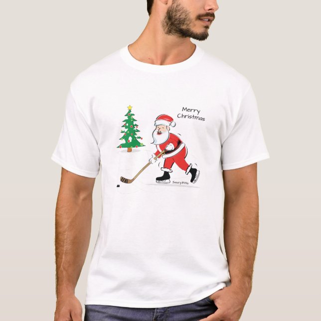 Hockey Santa Christmas T-Shirt (Front)