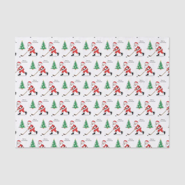 Hockey Santa Christmas Tissue Paper (Front)