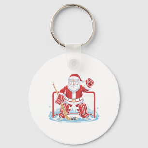 Hockey Santa Goalie Funny Ice Hockey Winter Christ Key Ring