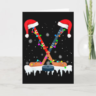 Hockey Santa Hat Christmas Lights Fun Sport Boys X Card