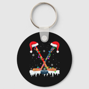 Hockey Santa Hat Christmas Lights Fun Sport Boys X Key Ring