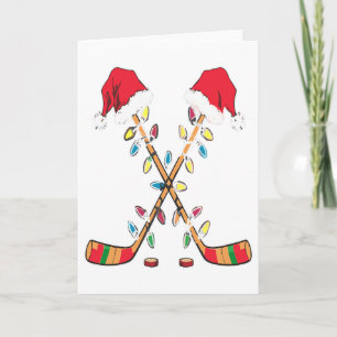 Hockey Santa Hat Christmas Lights Funny Sport Xmas Card