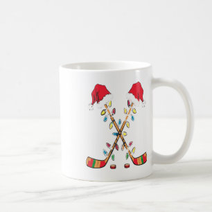 Hockey Santa Hat Christmas Lights Funny Sport Xmas Coffee Mug