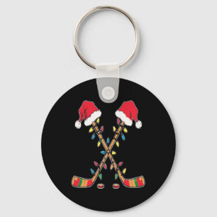 Hockey Santa Hat Christmas Lights Funny Sport Xmas Key Ring