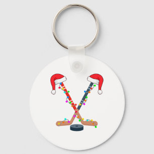 Hockey Santa Hat Christmas Lights Funny Sport Xmas Key Ring