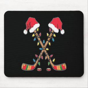 Hockey Santa Hat Christmas Lights Funny Sport Xmas Mouse Mat