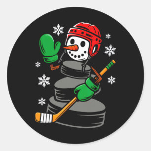 Hockey Santa Hat Snowman Xmas Funny Hockey Lover C Classic Round Sticker