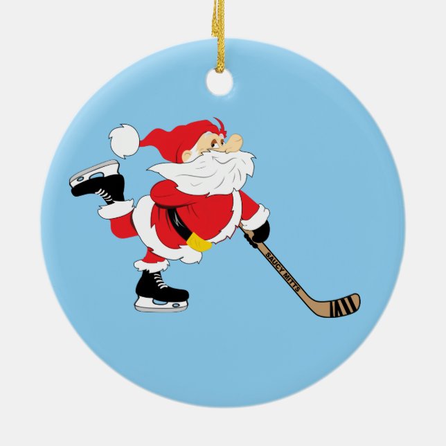 Hockey Santa Skating Christmas Ceramic Tree Decoration (Back)