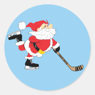 Hockey Santa Skating Christmas Classic Round Sticker