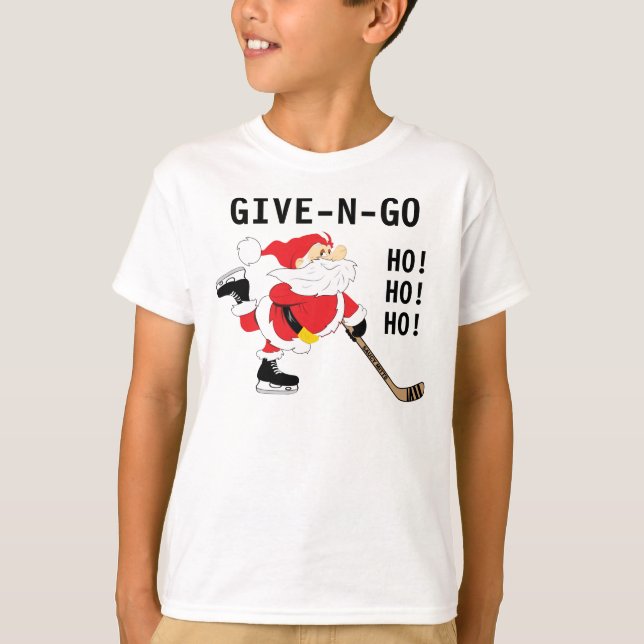 Hockey Santa Skating Christmas Give N Go T-Shirt (Front)