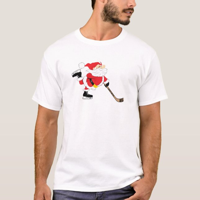 Hockey Santa Skating Christmas T-Shirt (Front)