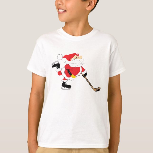 Hockey Santa Skating Christmas Youth T-Shirt (Front)