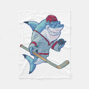 Hockey Shark With Stick Helmet Puck Funny Sharks L Fleece Blanket