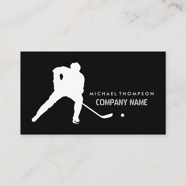Hockey Silhouette, Hockey Player, Hockey Coach Business Card (Front)