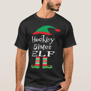 Hockey Sister Elf  Xmas Family Women Youth Teens T-Shirt