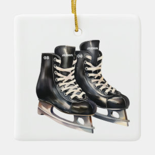 Hockey skate personalized name and number ceramic ornament