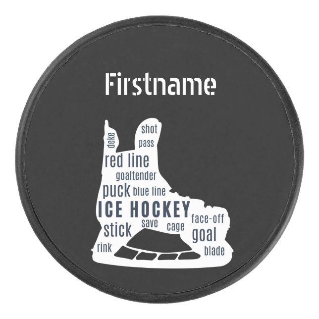 Hockey skate words - Black Personalised Ice Hockey Puck (Front)