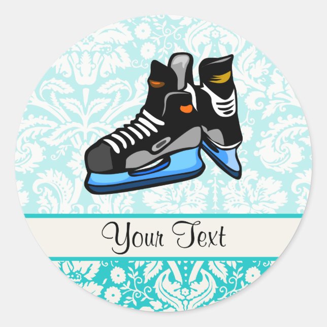 Hockey Skates; Damask Classic Round Sticker (Front)