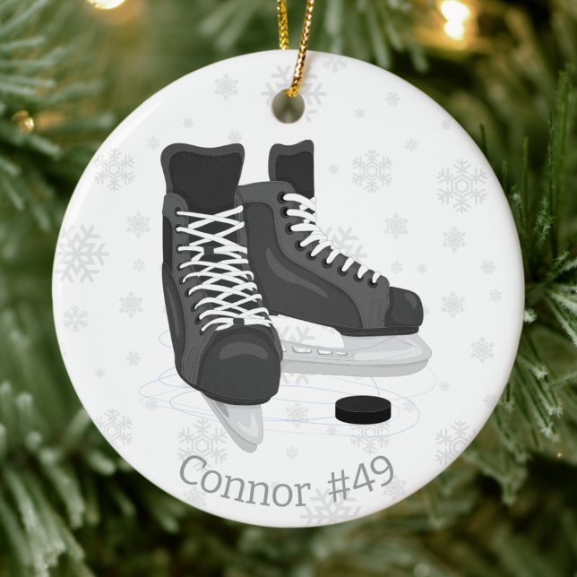 Hockey Skates Monogram Christmas Ornament (Creator Uploaded)