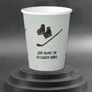 Hockey Skates Stick any name / occasion metal look Paper Cups