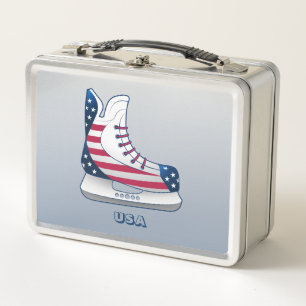 Hockey Skates with Stars and Stripes Metal Lunch Box