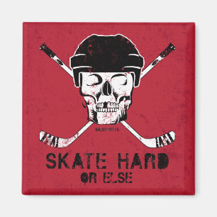 Hockey Skull and Cross Sticks Magnet