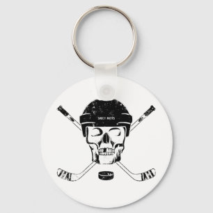 Hockey Skull and Crossed Sticks Key Ring
