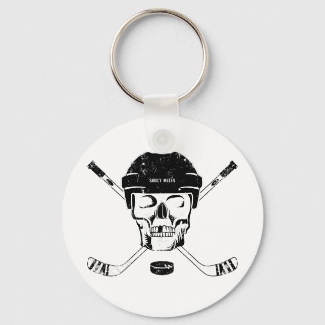Hockey Skull and Crossed Sticks Key Ring (Front)