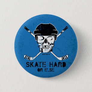 Hockey Skull and Crossed Sticks Pinback Flare Blue 6 Cm Round Badge