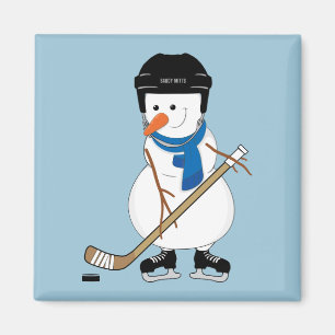 Hockey Snowman Christmas Magnet