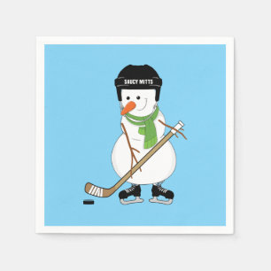 Hockey Snowman Christmas Napkin