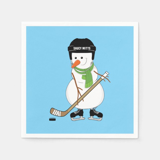 Hockey Snowman Christmas Napkin (Front)