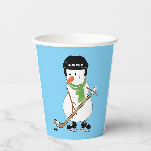 Hockey Snowman Christmas Paper Cups (Front)