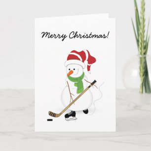 Hockey Snowman Merry Christmas Card