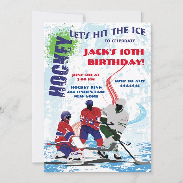 Hockey Sports Birthday Party Invitations (Front)