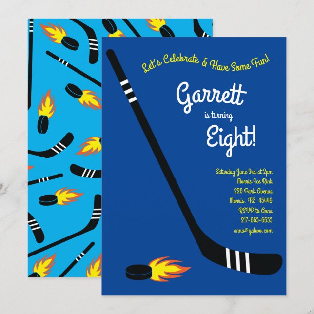 Hockey Sports Cute Kids Birthday Party Invitation (Front/Back)