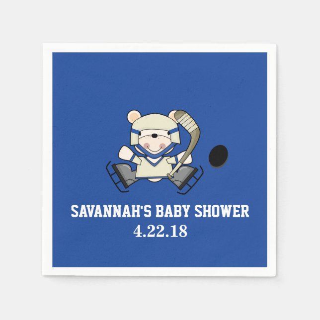 Hockey Sports Polar Bear Custom Party Napkin (Front)